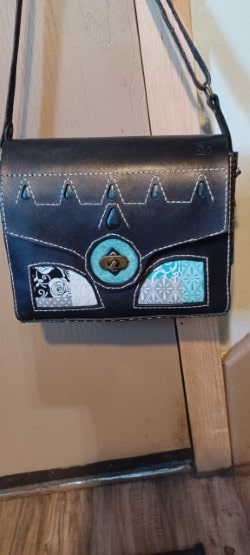 Classic leather purse with stitched strap — made by 3Leathers in Bridgeport WV.