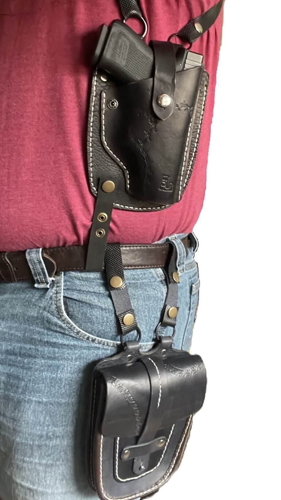 Hand-tooled leather piece with rustic finish — built in North-Central WV.